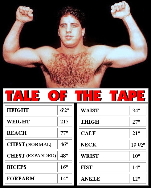 Tale of the Tape: height, weight, reach, and other physical statistics - chest, neck, biceps, etc.